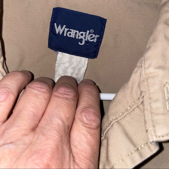 VINTAGE men’s Wrangler khaki canvas pearl snap western shirt sz M - Picture 2 of 5